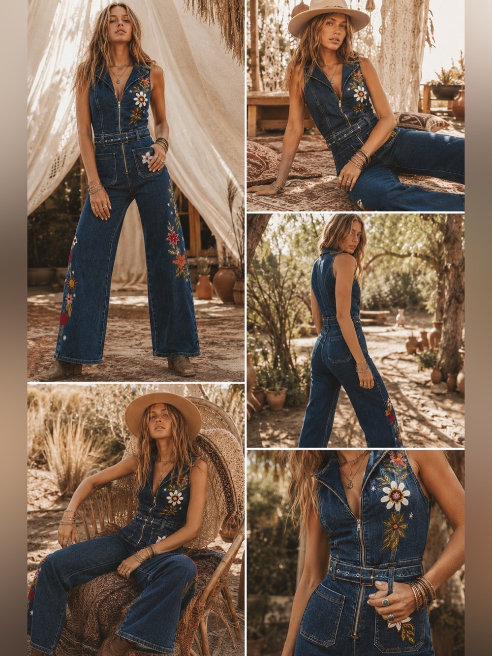 PEEKSKILL | Wildflower Denim Embroidered Jumpsuit